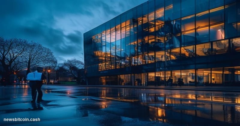 Cinematic photorealistic editorial photograph of the exterior of the UK Financial Conduct Authority's London headquarters on 