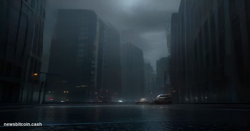 Cinematic photorealistic editorial photograph of the B3 exchange headquarters in São Paulo, Brazil, shot from a low angle at 