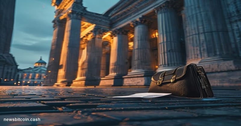 Cinematic photorealistic editorial photograph of the Bank of England's iconic neoclassical stone facade on Threadneedle Stree