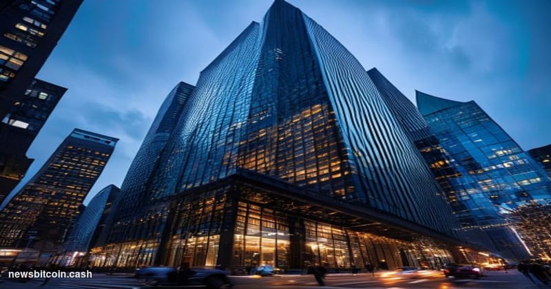 Cinematic photorealistic editorial photograph of the Bank of Montreal's iconic headquarters in Toronto's financial district, 