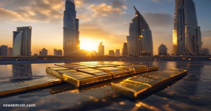 Cinematic photorealistic editorial photograph of the Abu Dhabi Global Market (ADGM) financial district on Al Maryah Island, s