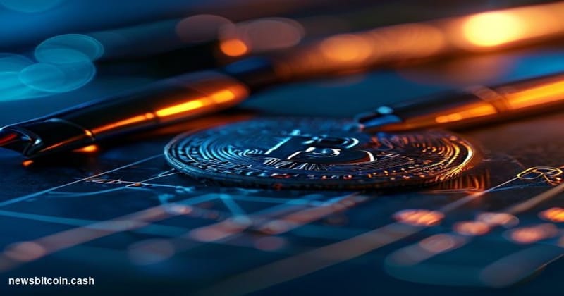 A cinematic photorealistic editorial photograph depicting a close-up of a physical Bitcoin token resting on a dark matte surf