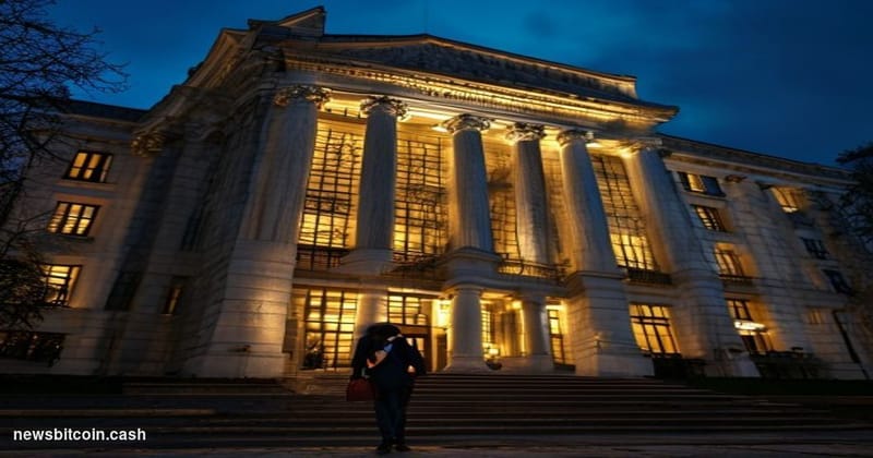 A cinematic photorealistic editorial photograph of the U.S. State Department headquarters building in Washington D.C. — the H