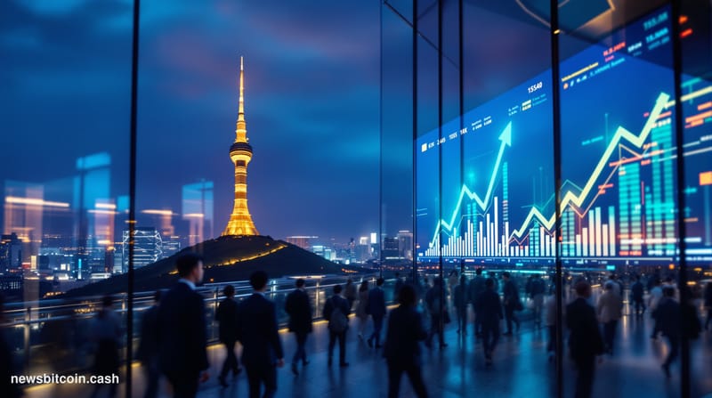 Cinematic photorealistic editorial photograph of a Seoul financial district at dusk, with the distinctive N Seoul Tower visib