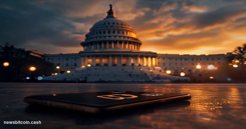 Cinematic photorealistic editorial photograph of the United States Capitol building dome at dusk, shot from a low angle with 