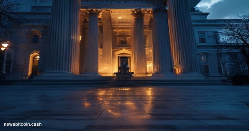 A cinematic photorealistic editorial photograph of the Marriner S. Eccles Federal Reserve Board Building in Washington D.C., 