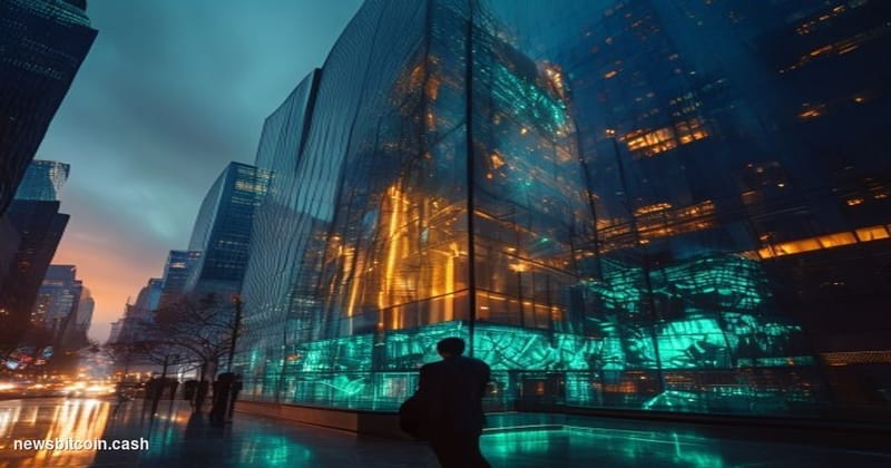 Cinematic photorealistic editorial photograph of the OTC Markets Group office building in lower Manhattan, New York City, sho
