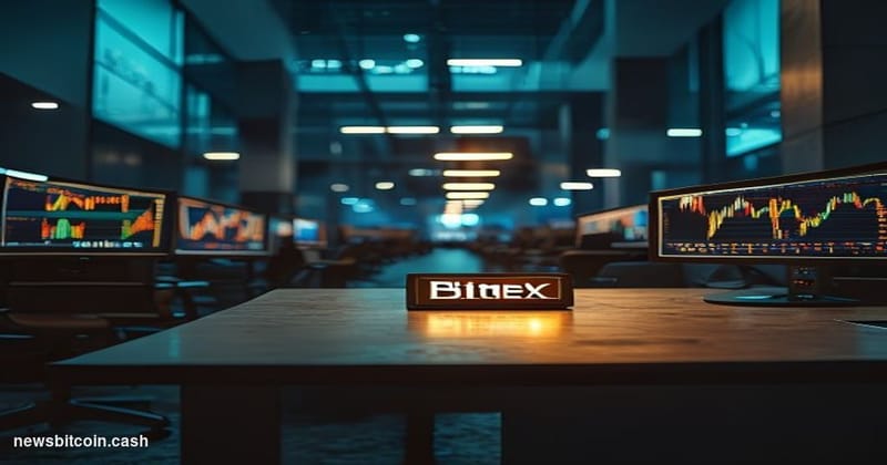 A cinematic photorealistic editorial photograph of a decommissioned trading floor environment, shot from a low angle looking 