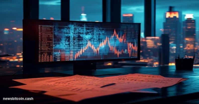 A cinematic photorealistic editorial photograph of the BitMEX trading platform's logo displayed on a large dark monitor scree
