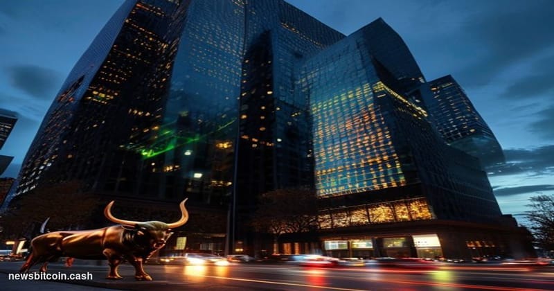 Cinematic photorealistic editorial photograph of BlackRock's Midtown Manhattan headquarters building exterior at dusk, the ic