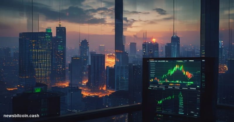 Cinematic photorealistic editorial photograph of the Jakarta skyline at dusk, with the iconic National Monument (Monas) risin