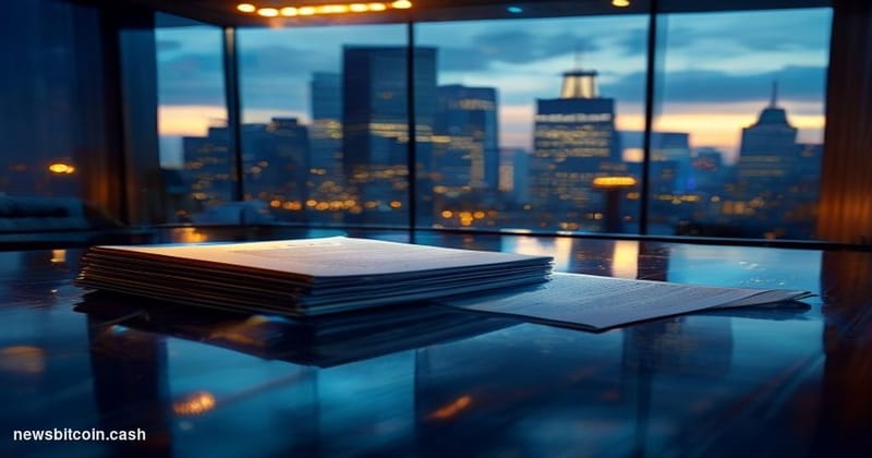 Cinematic photorealistic editorial photograph depicting a high-stakes corporate handover between two technology giants. Foreg