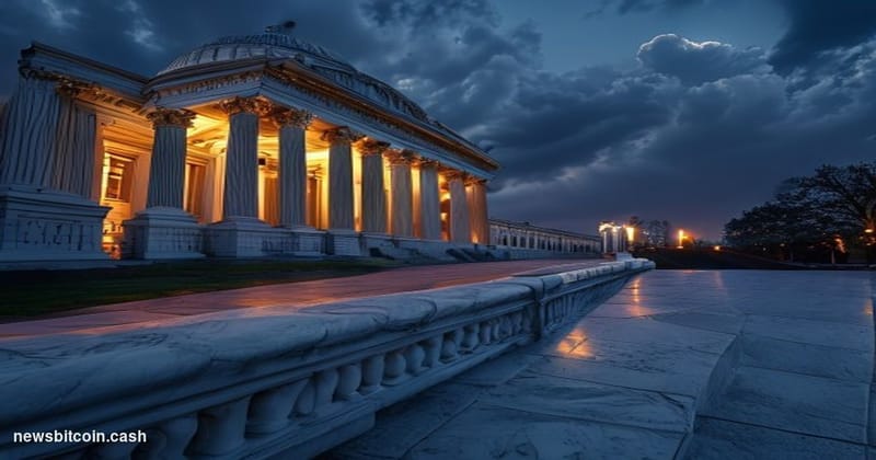 Cinematic photorealistic editorial photograph of the United States Capitol building in Washington D.C., shot at dusk from a l