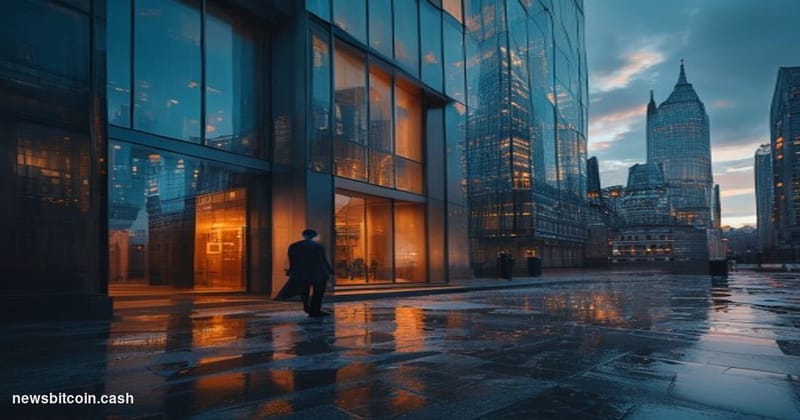 Cinematic photorealistic editorial photograph of the City of London financial district at dusk, with the iconic skyline inclu