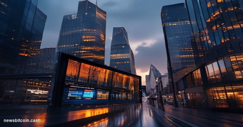 Cinematic photorealistic editorial photograph of the City of London financial district at dusk, with the iconic glass towers 