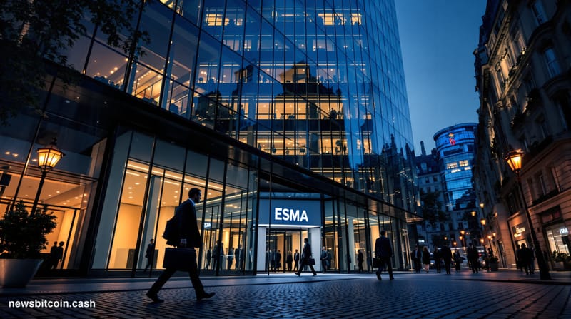 Cinematic photorealistic editorial photograph of the European Securities and Markets Authority headquarters in Paris, France,
