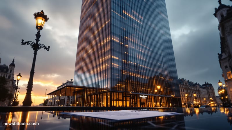 Cinematic photorealistic editorial photograph of the European Securities and Markets Authority headquarters in Paris, France,