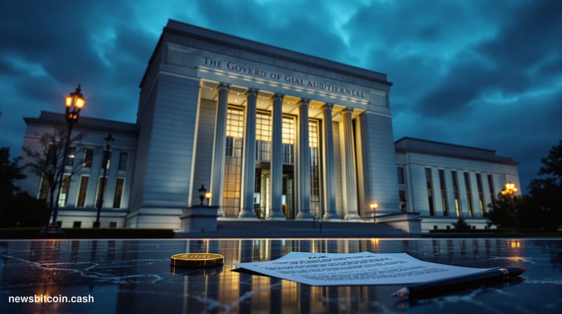 Cinematic photorealistic editorial photograph of the FBI headquarters J. Edgar Hoover Building in Washington D.C., shot at du