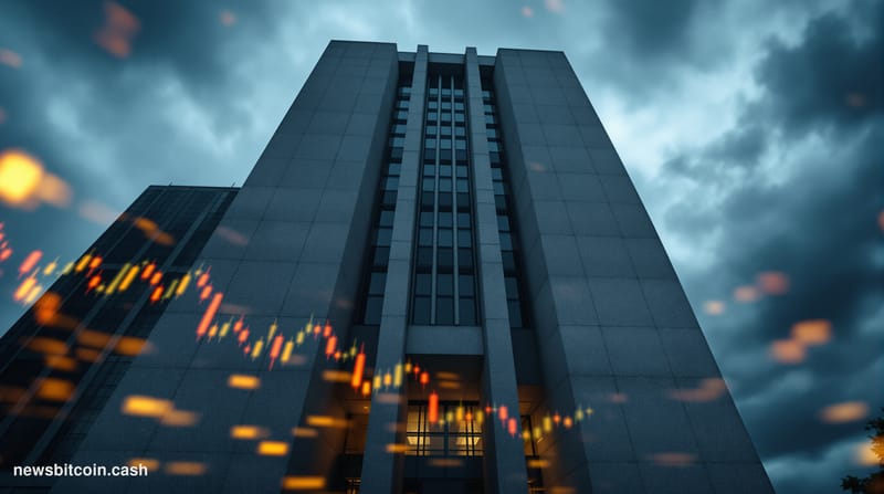 Cinematic photorealistic editorial photograph shot at low angle looking up at the J. Edgar Hoover FBI headquarters building i