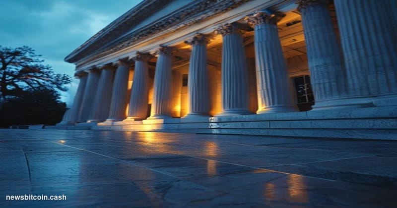A cinematic photorealistic editorial photograph of the Federal Reserve's Marriner S. Eccles Building in Washington D.C., shot