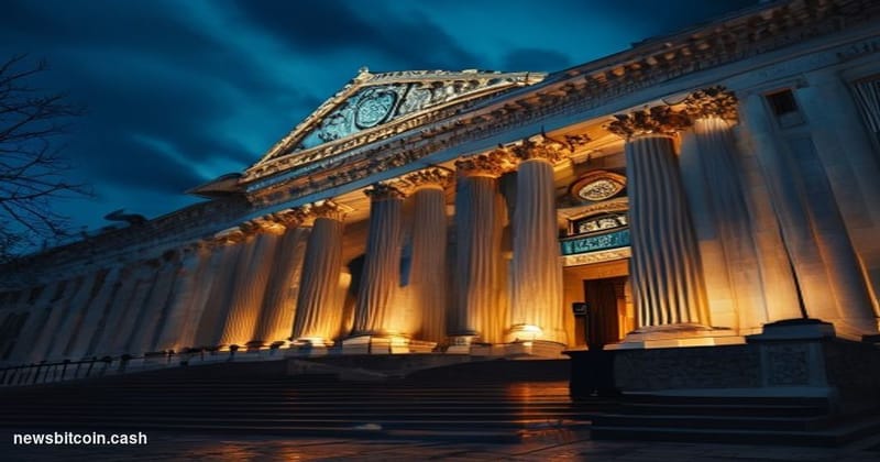 Cinematic photorealistic editorial photograph of the Marriner S. Eccles Federal Reserve Board Building in Washington D.C., ca