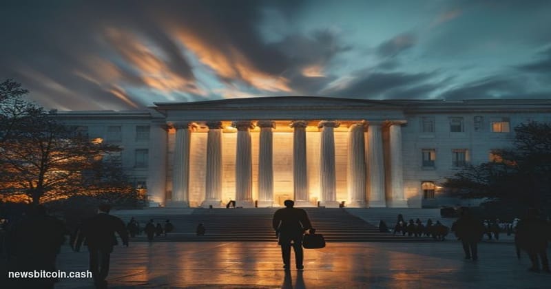 Cinematic photorealistic editorial photograph of the Marriner S. Eccles Federal Reserve Board building in Washington D.C., ca