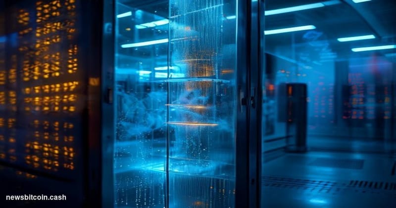 Cinematic photorealistic editorial photograph set inside a high-security quantum computing research facility, with a prominen