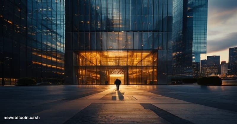 Cinematic photorealistic editorial photograph of Goldman Sachs' iconic Lower Manhattan headquarters at 200 West Street, New Y