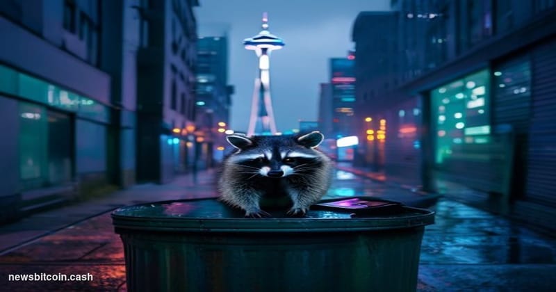 Cinematic photorealistic editorial photograph of a dramatic nighttime Seattle urban alley scene, with the iconic Space Needle