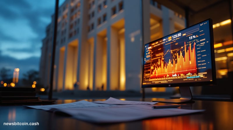 Cinematic photorealistic editorial photograph of the J. Edgar Hoover FBI headquarters building in Washington D.C., shot from 