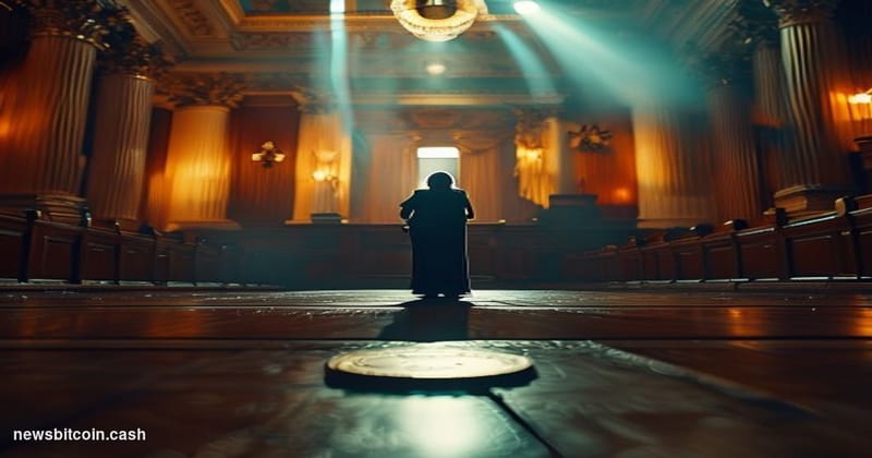 Cinematic photorealistic editorial photograph of the United States Senate chamber interior, captured from a low-angle perspec