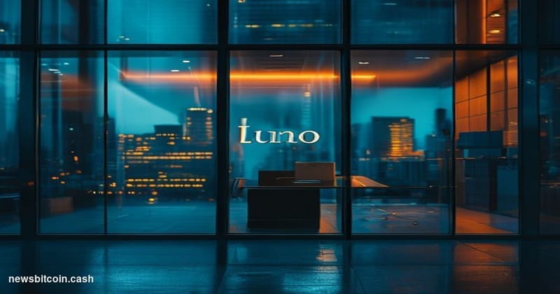 Cinematic photorealistic editorial photograph of a modern corporate office building in a financial district, shot at dusk wit