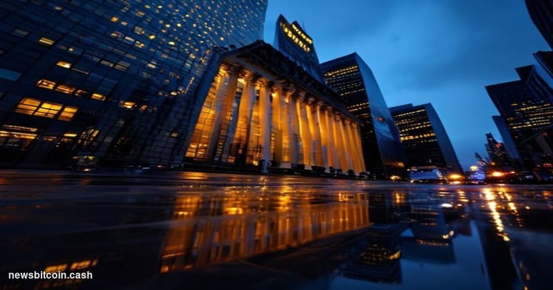 Cinematic photorealistic editorial photograph of the Morgan Stanley headquarters building in Midtown Manhattan, New York City