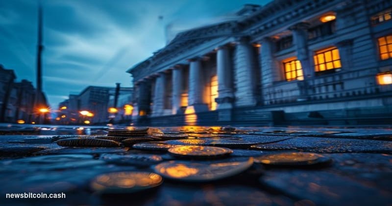 Cinematic photorealistic editorial photograph of the New York State Attorney General's office building in lower Manhattan, sh