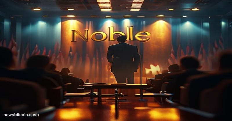 Cinematic photorealistic editorial photograph of a formal law enforcement conference hall, shot from a low angle looking towa