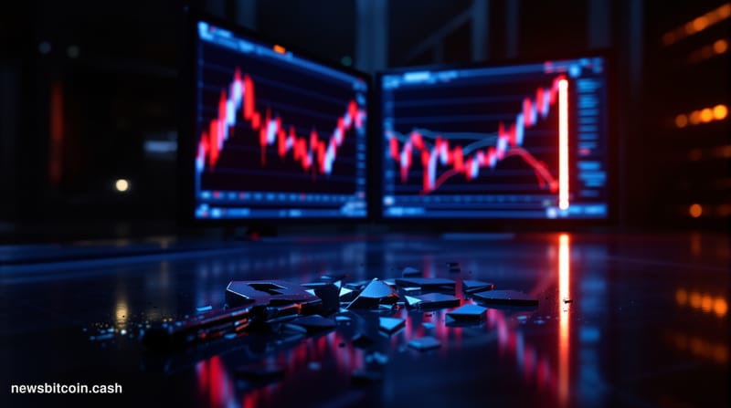 A cinematic photorealistic editorial photograph of a glowing digital trading terminal in a darkened server environment, scree