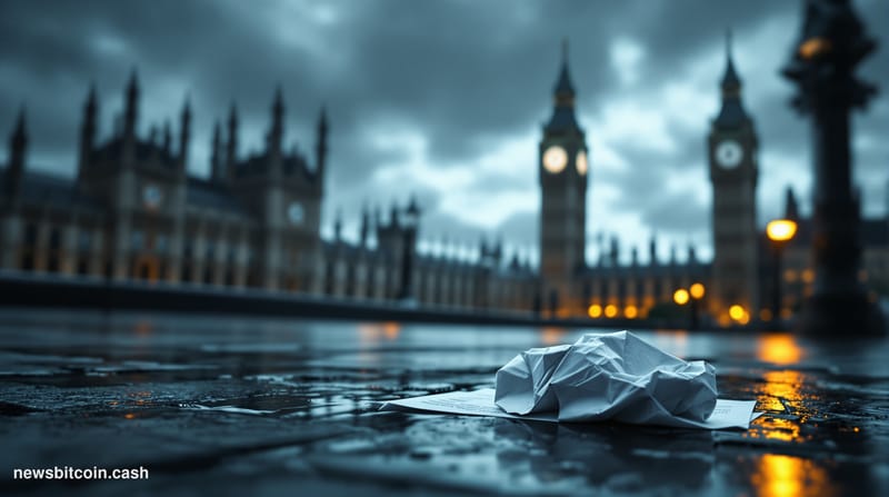 A cinematic photorealistic editorial photograph set outside the Palace of Westminster in London, with the iconic Elizabeth To