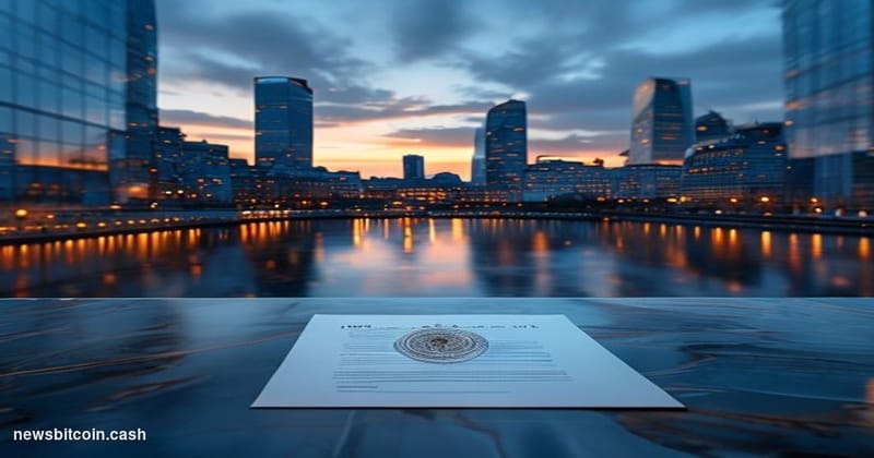 Cinematic photorealistic editorial photograph of the Luxembourg City financial district at dusk, featuring the iconic Kirchbe