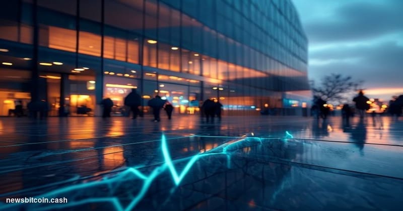 Cinematic photorealistic editorial photograph of a Robinhood-branded financial technology environment at dusk — a sleek, glas