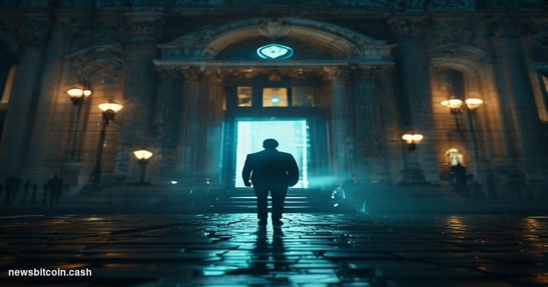 Cinematic photorealistic editorial photograph of a shadowed silhouette of a solitary male figure standing before an ornate ne