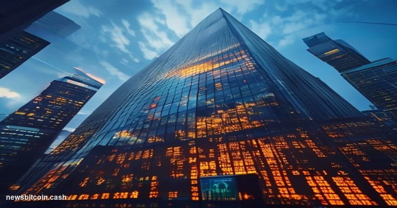 Cinematic photorealistic editorial photograph of the SBI Holdings corporate headquarters tower in Tokyo's financial district 
