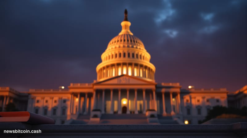 Cinematic photorealistic editorial photograph of the United States Capitol building in Washington D.C., shot from a low angle