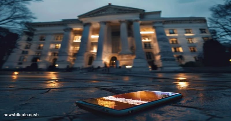 Cinematic photorealistic editorial photograph of the SEC headquarters building in Washington D.C. — the neoclassical facade s