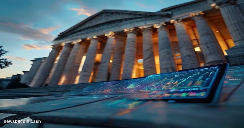 Cinematic photorealistic editorial photograph of the U.S. Securities and Exchange Commission headquarters in Washington D.C.,