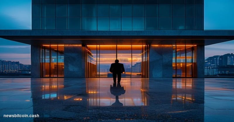 Cinematic photorealistic editorial photograph of the Financial Services Commission headquarters in Seoul, South Korea, shot f