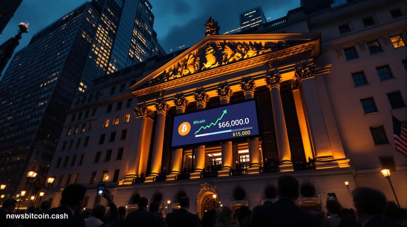 Cinematic photorealistic editorial photograph of the New York Stock Exchange building on Wall Street, shot at dusk with drama