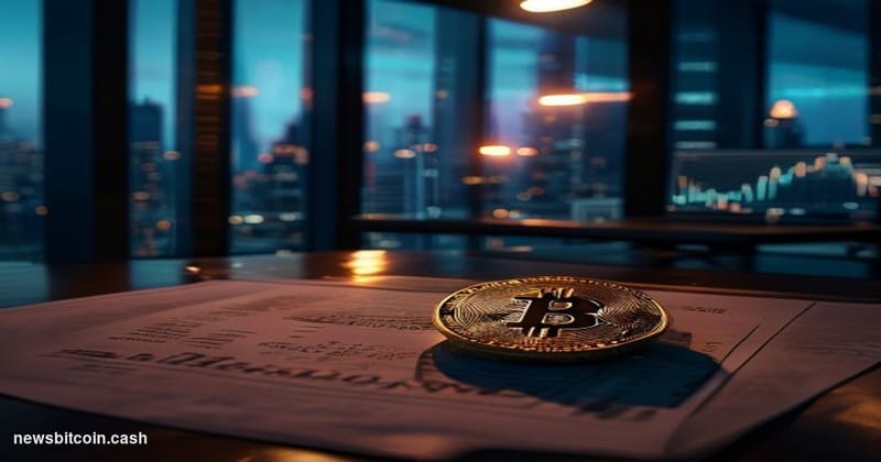 A cinematic photorealistic editorial photograph set inside a dramatically lit financial office at night, shallow depth of fie