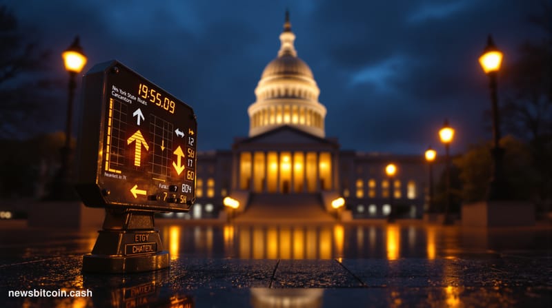 Cinematic photorealistic editorial photograph of the New York State Capitol building in Albany at dusk, its neoclassical dome