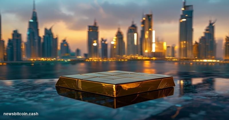 Cinematic photorealistic editorial photograph of the Abu Dhabi Global Market financial district on Al Maryah Island, shot at 