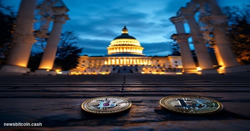 Cinematic photorealistic editorial photograph of the United States Capitol building in Washington D.C. at dusk, shot from a l